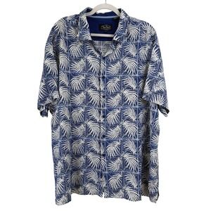 Nat Nast Luxury XXL Men Blue Palm Leaf Silk‎ CAMP Shirt BUTTON SHORT SLEEVE